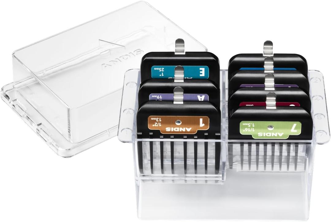 Andis 562014 Premium Clip Animal Comb Set  Built with Plastic, Includes 7 Color Coded Combs of Different Sizes, Metal Clip to Attach Comb - Fits Ultra Edge & Ceramic Edge Blades, Multicolor