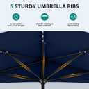 AreShark 9ft Patio Half Umbrellas with Solar Lights, 1/2 LED Half Outdoor Umbrella w/ 20 LED Lights, Lighted Table Wall Umbrella with Crank & 5 Sturdy Ribs for Market, Pool, Deck, Lawn and Garden, Navy