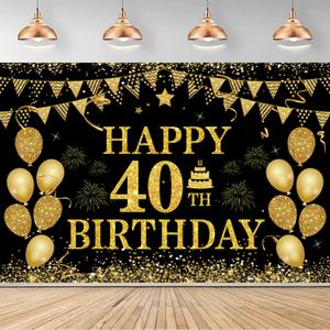 40th Birthday Decorations for Men Women - Happy 40th Birthday Banner Decorations Cheers to 40 Years Birthday Party Suppiles Black Gold Backdrop for 40th Birthday Party Favors Decor (71 x 45 inch)