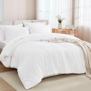 Andency White Comforter Queen Size Set with Sheets - 7 Pieces Boho Bed in a Bag Tufted Bedding Sets Lightweight All Season Bed Set with Comforter, Sheets, Pillowcases & Shams (Queen (90"x90"))