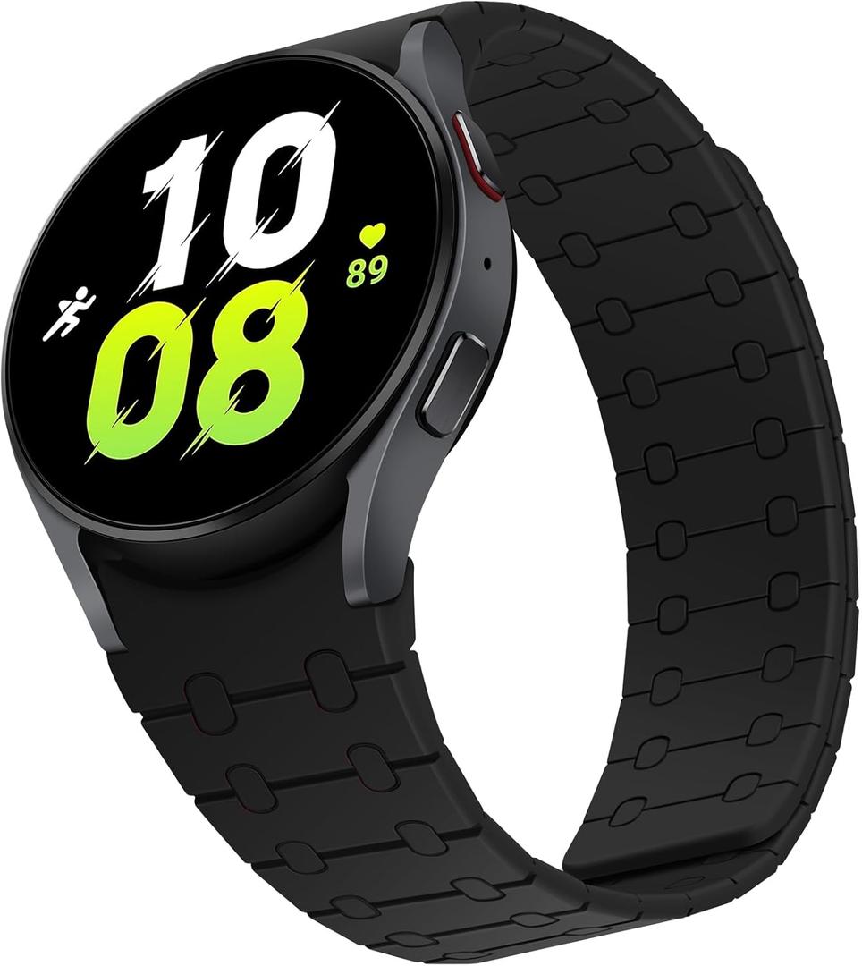 Magnetic Band Compatible with Samsung Galaxy Watch 7/FE/6/5/4 Band 40mm 44mm/Galaxy Watch 5 Pro 45mm/Watch 6 4 Classic 42mm 46mm 43mm 47mm, 20mm Silicone Sport Strap for Women Men, Black