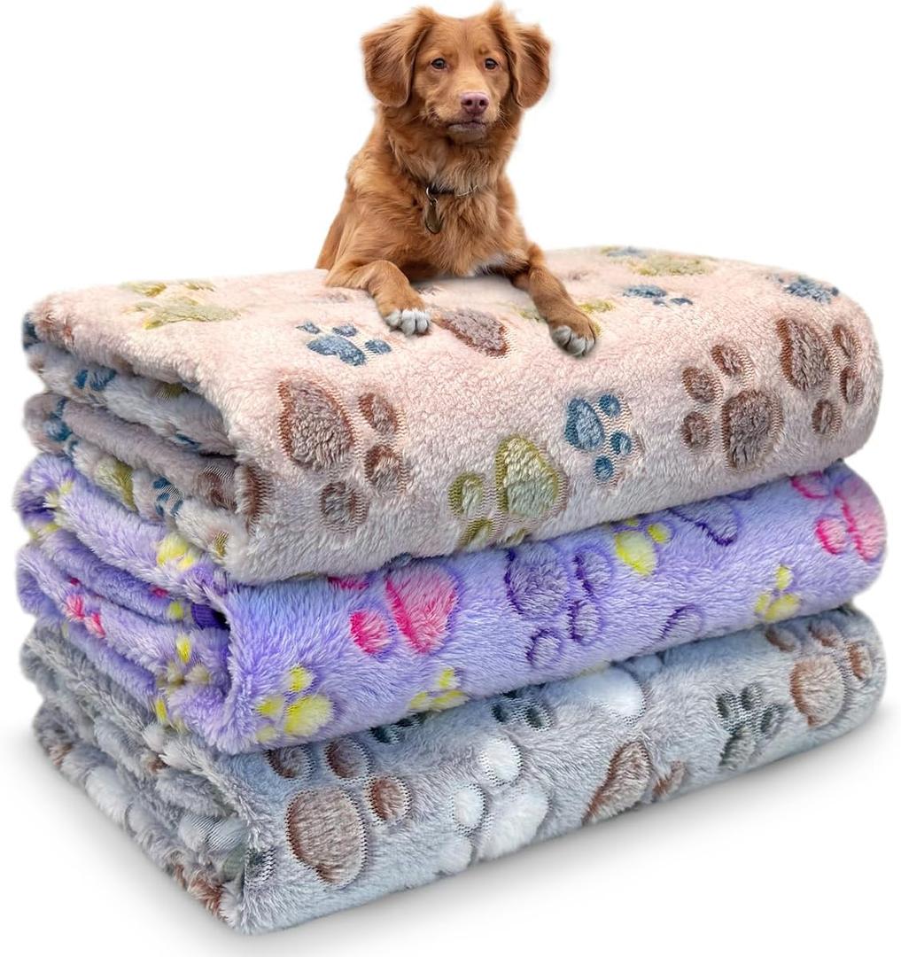 Dog Blankets for Medium Large Dogs Washable, 3 Pack Pet Blanket Washable 41" x 31", Fuzzy Soft Puppy Throw Cover for Kennel Crate Bed (Grey/Purple/Pink)