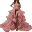 Women's Tulle Robe for Maternity Photoshoot Puffy Ruffles Bridal Lingerie Bathgown Illusion Wedding Scarf (Small/Medium)