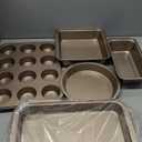 Nonstick Baking Pans Set, 5-Piece Kitchen Baking Sheets for Oven, Bakeware Sets with Round/Square Cake Pan, Muffin Pan, Loaf Pan, Roast Pan, mobzio Cookie Sheet Set Baking Supplies (Champagne Gold)