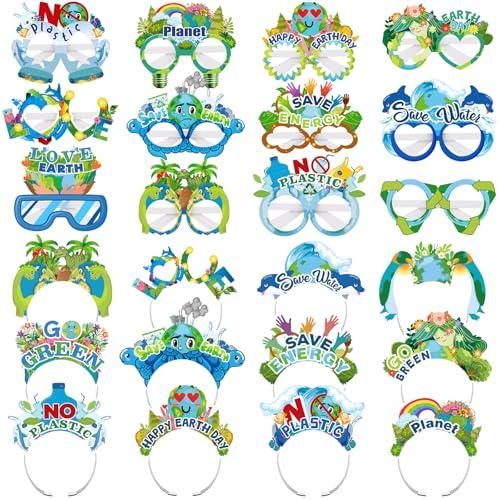 Yuxung 24 Pcs Earth Day Party Supplies 12 Paper Headband 12 Eyeglasses Earth Day Party Supplies Eyeglasses Headband for Activities Decoration Photo Props