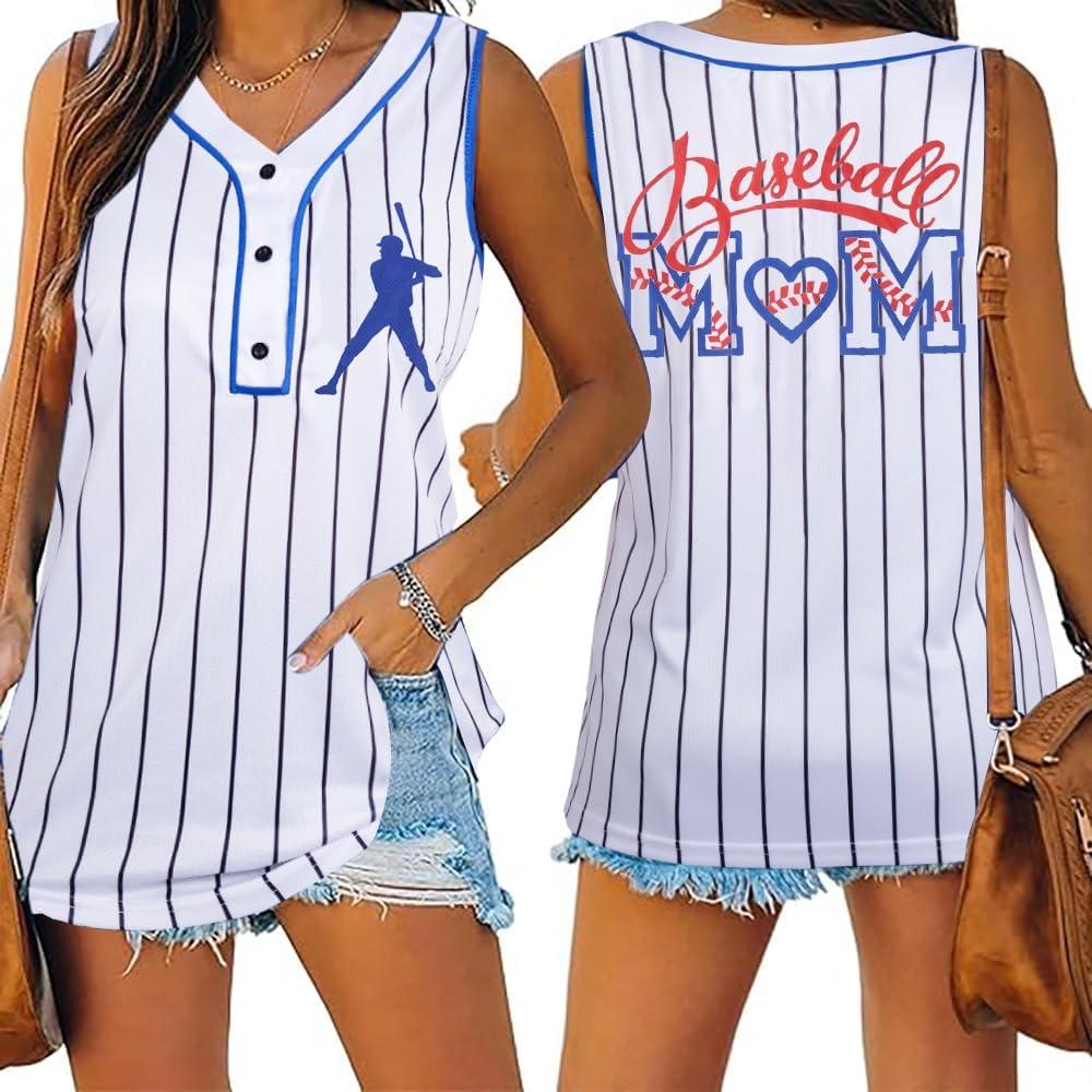 DUTUT Baseball Mom Tank Tops for Women Baseball Graphic V Neck Shirt Summer Sleeveless Jersey Casual Sleeveless Tops (White, M)