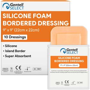 Silicone Foam Dressings 9"x9" - 10 Bordered Silicone Bandages for Wounds - Heavily Absorbent Pads for Moderate and Heavy Exudate Wounds - Good for Sensitive Skin