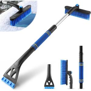 LivTee 32" Extendable Ice Scraper & Snow Brush for Car Windshield, 360 Rotating Snow Removal Tool for Cars, Trucks & SUVs, Automotive Winter Essentials & Car Accessories for Men, Blue