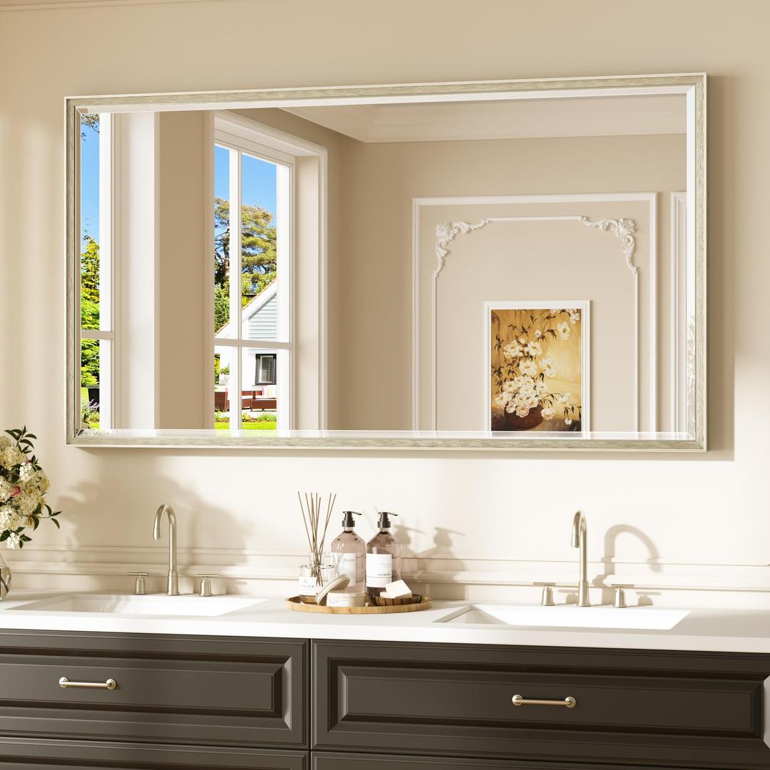Keonjinn 55" x 30" Brushed Nickel Bathroom Mirrors for Over Sink, Aluminum