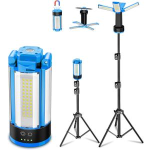 T-SUNiceM Rechargeable Camping Light with Metal Stand, Freestanding Portable Work Light with 4 LED Heads, Magnetic Work Light Waterproof for Outdoor Emergency, Flashlight with Detachable Tripod