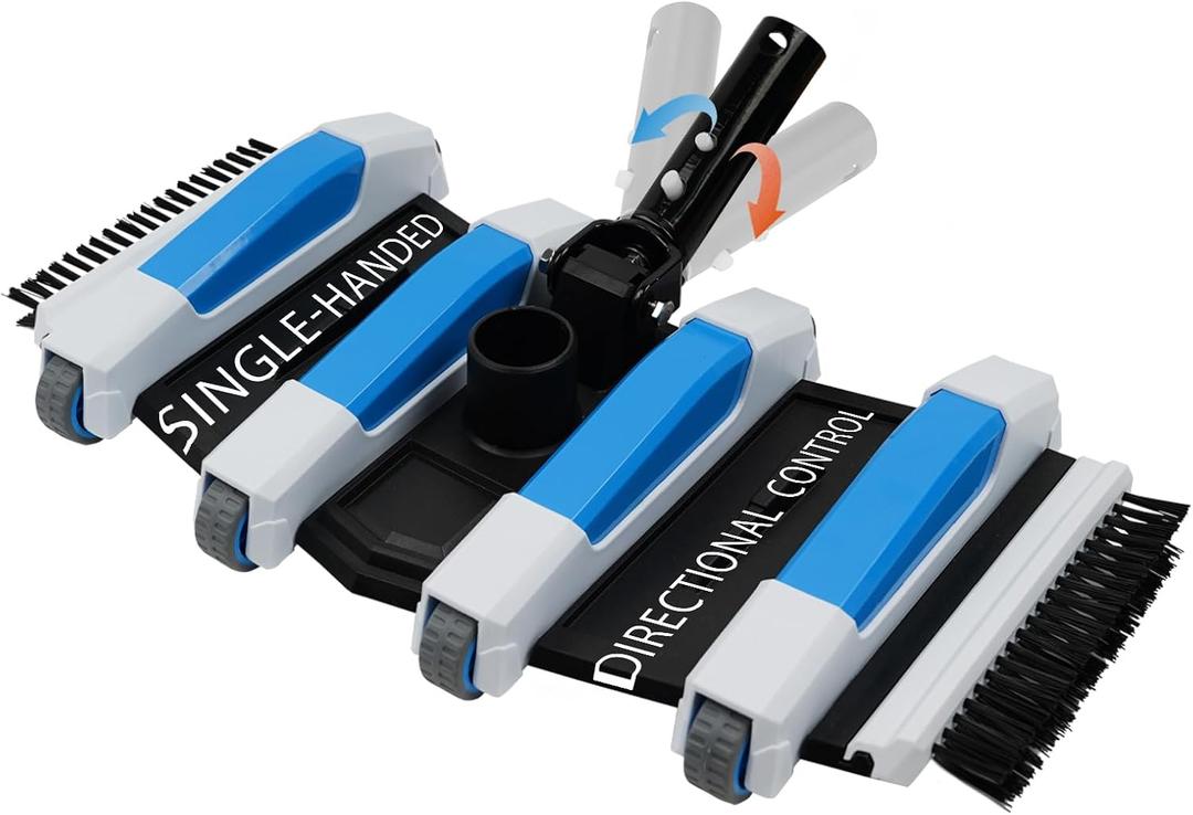 Enhanced Pool Vacuum Head with Direction-Control Handle - Extra-Wide 4LB Professional Weighted Vac Heads Brush & Wheels for Vinyl Liner-Deep Cleaning for Inground & Above Ground Swimming Pool - Blue
