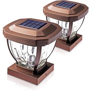 HOME ZONE Security Solar Post Cap Lights - Decorative Glass LED Outdoor 4x4 (3.5 x 3.5 in.) Post Lights, Bronze (2-Pack) (Brown) HOME ZONE Security Solar Post Cap Lights - Decorative Glass LED Outdoor 4x4 (3.5 x 3.5 in.) Post Lights, Bronze (2-Pack) (Brown)
