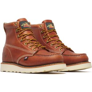 Thorogood American Heritage 6 Moc Toe Work Boots for Men - Soft Toe, Premium Full-Grain Leather with Slip-Resistant Wedge Outsole and Comfort Insole; EH Rated (9 Wide, Tobacco)