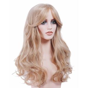 Blonde Wig for Women Long Strawberry Blonde Wavy Wigs with Bangs Mix Platinum blonde Layered Synthetic Fluffy Wig Halloween,Costume,Cosplay,Daily Use