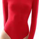 PUMIEY Long Sleeve Bodysuit For Women Sexy Crew Neck Tops Body Suits Womens Fashion Red Bodysuits, Ruby, Small