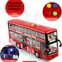 11"(28cm) Double Decker Bus Toy with Lights & Sounds, Scale(1:16) Friction Powered Bus Toy for Kids with Indoor Ceiling Lights and 4 Different Sounds - Gift for Kids Ages 3+ (Red), 11 x 2.8 x 4.9 inches