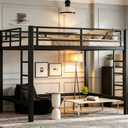 Bellemave Full Loft Bed with 2 Ladders and Guardrails, Metal Loft BedFrame for Adults, Kids, Teens, Black