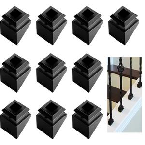 Black Wrought Iron Baluster Shoes Set of 10 - for 1/2" Square Balusters (40 Degree Stair) - No Connectors