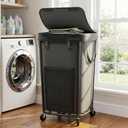 Laundry Basket with Lid and Wheels Rolling Laundry Basket, Removable Laundry Bag Design for Daily Use in Bathrooms and Laundry Rooms (Cover Black, 160L)