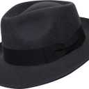 Premium Doyle - Teardrop Fedora Hat - 100% Wool Felt - Crushable for Travel - Water Resistant - Unisex (7 1/4-7 3/8, Dark Grey)