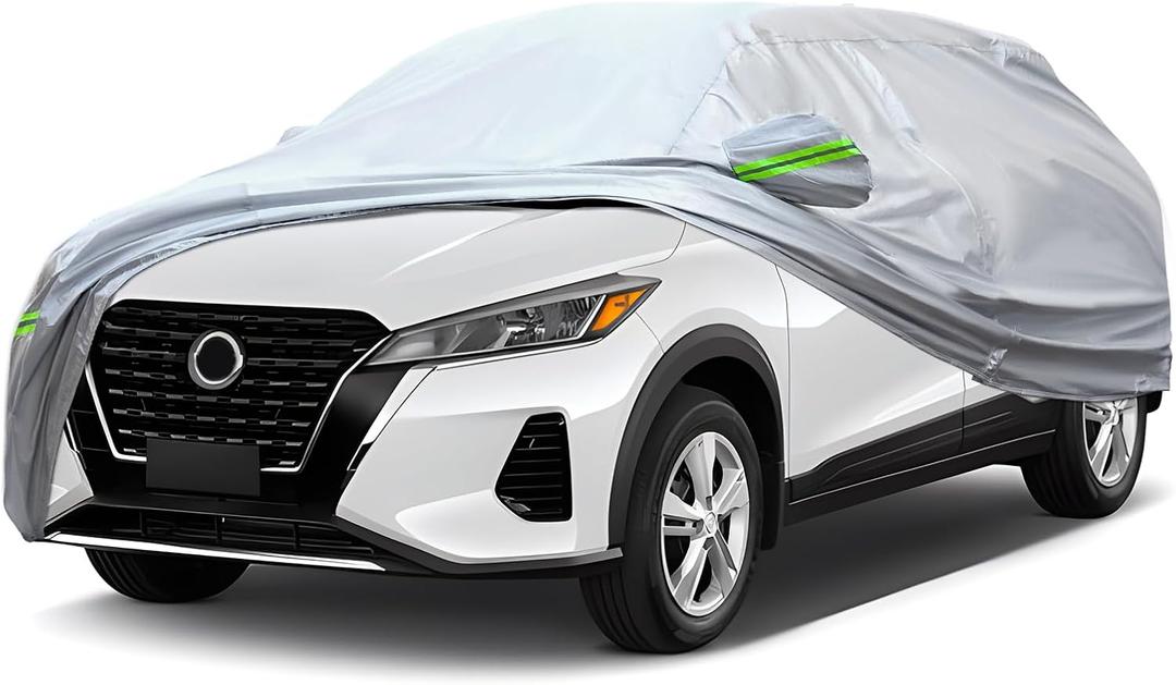 QUYDDC Full Car Cover Universal 6 Layers Outdoor Thicked All Weather Cover, Sunshield, Waterproof, Snow Proof, UV Proof, Scratch Proof, Bird Droppings, 6 Reflective Strips, Fits SUVs up to 180"