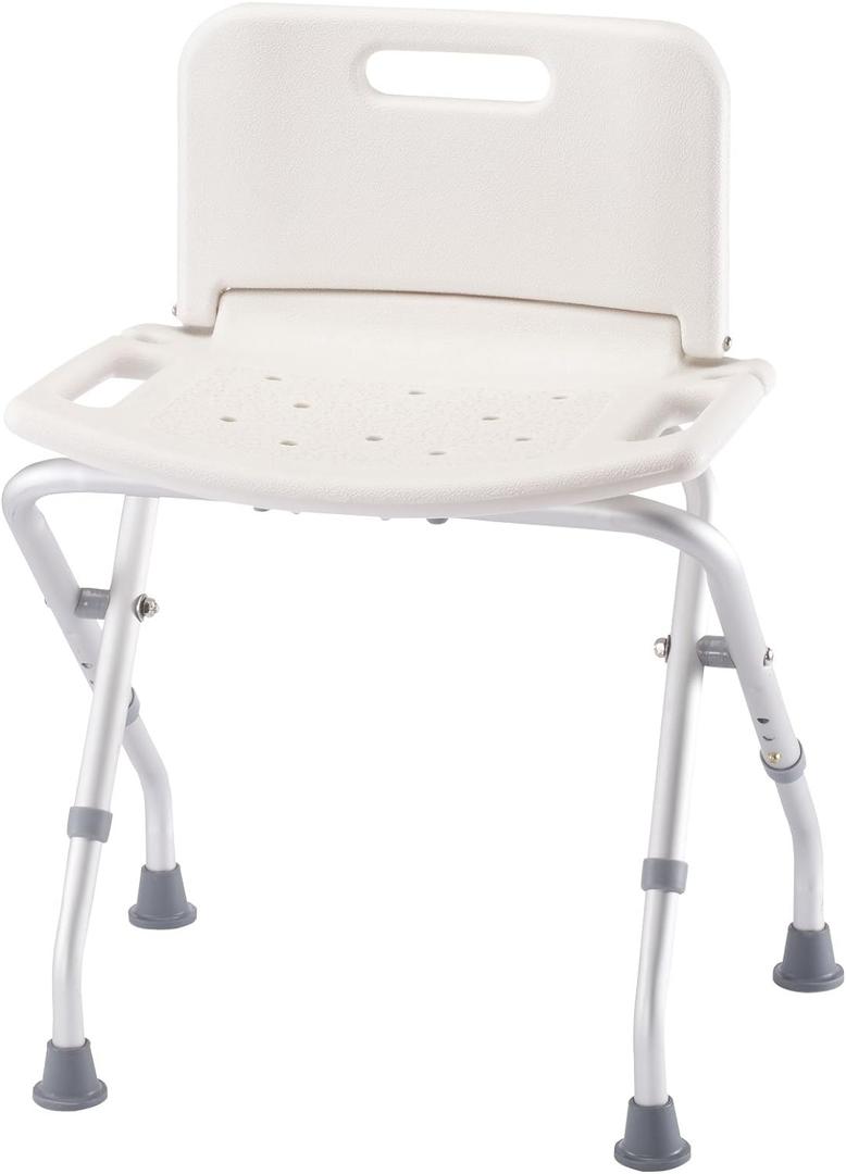 Folding Bath Seat with Back Support, Portable Shower Bench, White