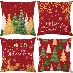 ONFAON Christmas Decorations - Christmas Pillow Covers 18 x 18 Inches Set of 4,Xmas Tree Throw Pillow Cases Winter Holiday Decor for Sofa Living Room