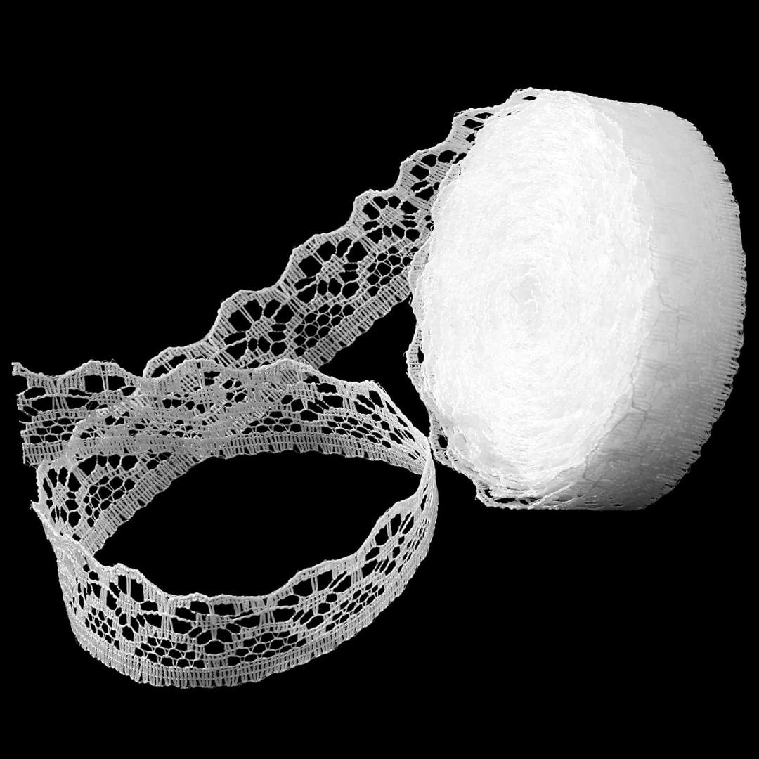Tyqour White Lace Ribbon 10 Meters Elegant Lace Trim for Sewing, Fabric by The Yard, Perfect for Wedding, Dress Decoration, and Gift Wrapping