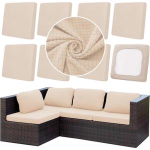 DREAHOTEXTIL 8Pcs Outdoor Cushion Covers, Patio Cushion Covers,Stretch Elastic Slipcovers, Replacement Washable & Reusable Furniture Protector for Patio Couch (Beige,Cover Only)