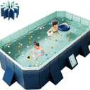 Foldable Pool Non-Inflatable Swimming Pool for Family Adults Hard Plastic Shell Collapsible Rectangle Swimming Pool for Outside Backyard Portable Pet (3m)