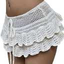Milumia Women's Drawstring Layered Crochet Mini Skirt Low Waist Scallop Trim Beach Skirts Large