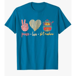 Peace Love Slot Machine, Lucky Las Vegas Casino Game T-Shirt (Small, Black)