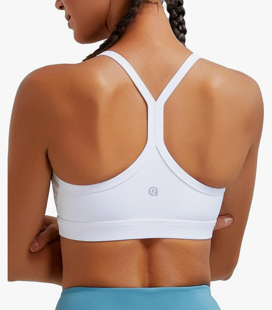 RUNNING GIRL Sports Bra for Women Ruched V Neck  Y Back Spaghetti Thin Strap Wireless Padded Medium Support Yoga Crop Top_WX3094_White_XL