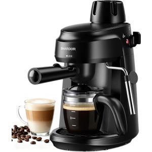 SHARDOR 3.5 Bar Espresso Machine  4-Cup Compact Espresso Maker with Milk Frother, 800 W Preheating Cappuccino Machine for Home, Black