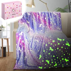 Unicorn Glow in The Dark Blankets for Kids, Soft Fleece Blankets for Girls/Toddler, Unicorns Gifts for Girls Age 3-12 50"x 60"