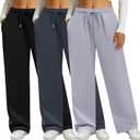 Neer 3 Pack Women's Sweatpants with Pockets, High Waisted Casual Yoga Pants Cozy Lounge Drawstring Loose Wide Leg Jogger (Medium, Black, Gray, Graphite Gray)
