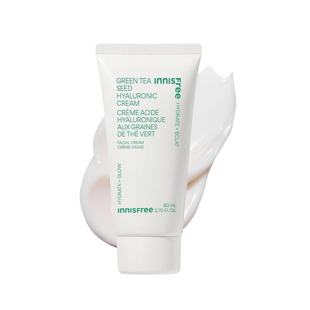 innisfree Green Tea Seed Hyaluronic Acid Cream with Skin Barrier Boosting Complex & Ceramide, Hydrating Korean Face Moisturizer