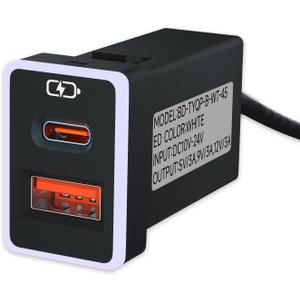 Car Charger PD QC3.0 Fast Charging Type c USB Port Socket,with LED Light Show for Toyota Compatible with Smart Phone,Tablet,and USB Device More.White-1.3x0.9inch