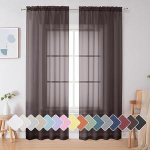Simplebrand Chocolate Sheer Curtains 84 Inches Long, Light Filtering Rod Pocket Solid Color Window Sheer Curtain Panels, Elegant Curtains & Drapes for Living Room, Bedroom 2 Panels (42" W x 84" L)