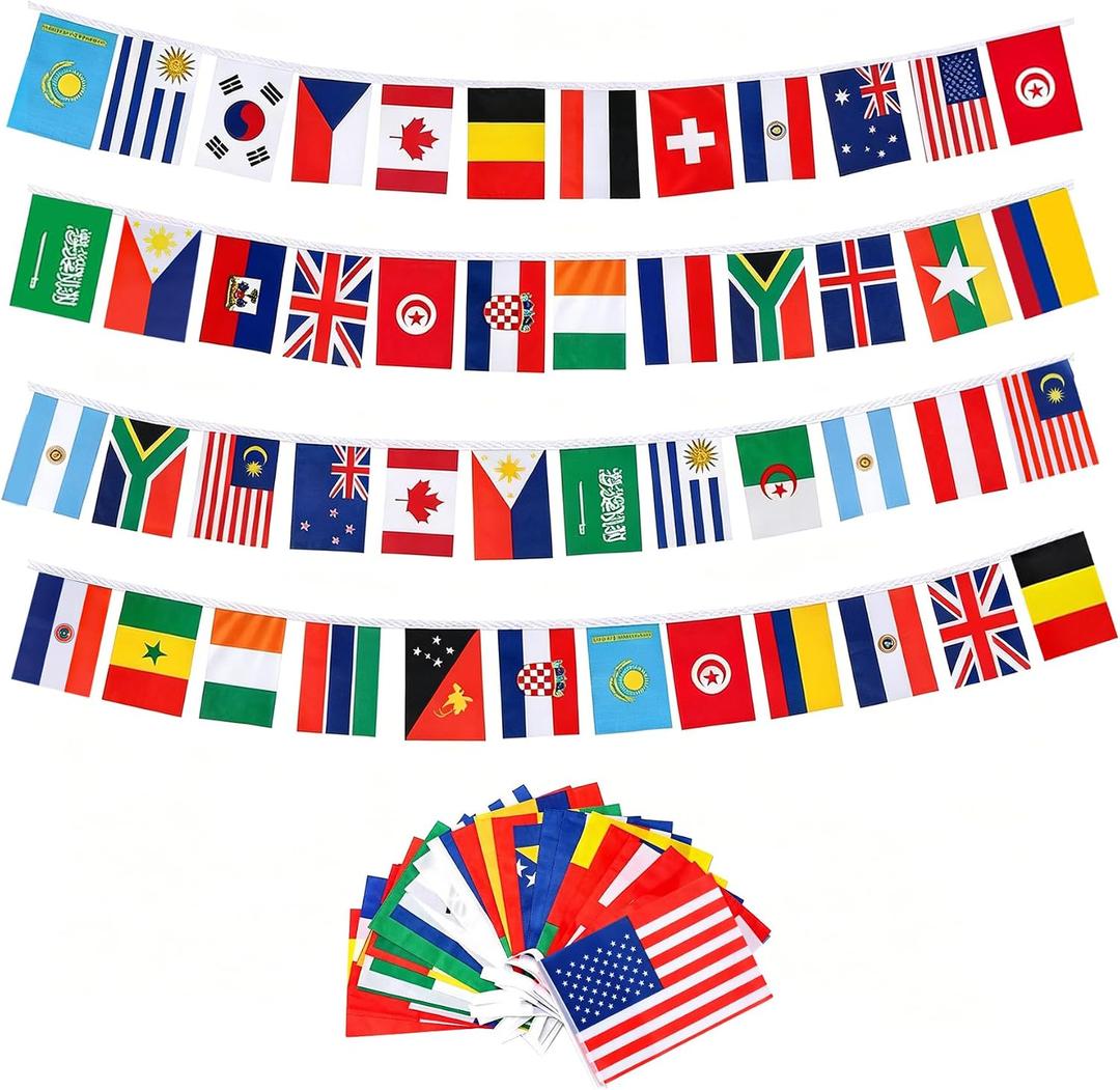 2 x 100 Countries String Flags Banner, JAYUWE 98.4FT/30M International Flag Bunting for 2026 World Up Decoration, Theme Party, Bar, Garden, Sports Clubs