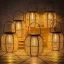 VIHOSE 6 Pack Solar Lanterns, Rattan Hanging Solar Lights with Handle Outdoor Waterproof, Outdoor Lamp Lights Decoration for Patio Porch Garden Pathway Yard Trees Lawn (Round)