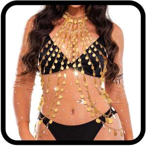 BODIY Women Gold Sequins Body Chain Beach Chest Chain Layered Bra Chains Beach Body Accessory