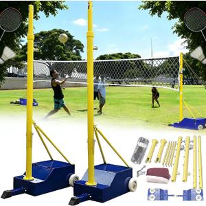 Volleyball Poles, Indoor Volleyball Net, New Upgrade Portable Volleyball Net Systems 5ft-6.9ft Adjustable with Poles - Heavy-Duty Outdoor/Indoor Badminton Set for Backyard, Beach, Lawn, Gym
