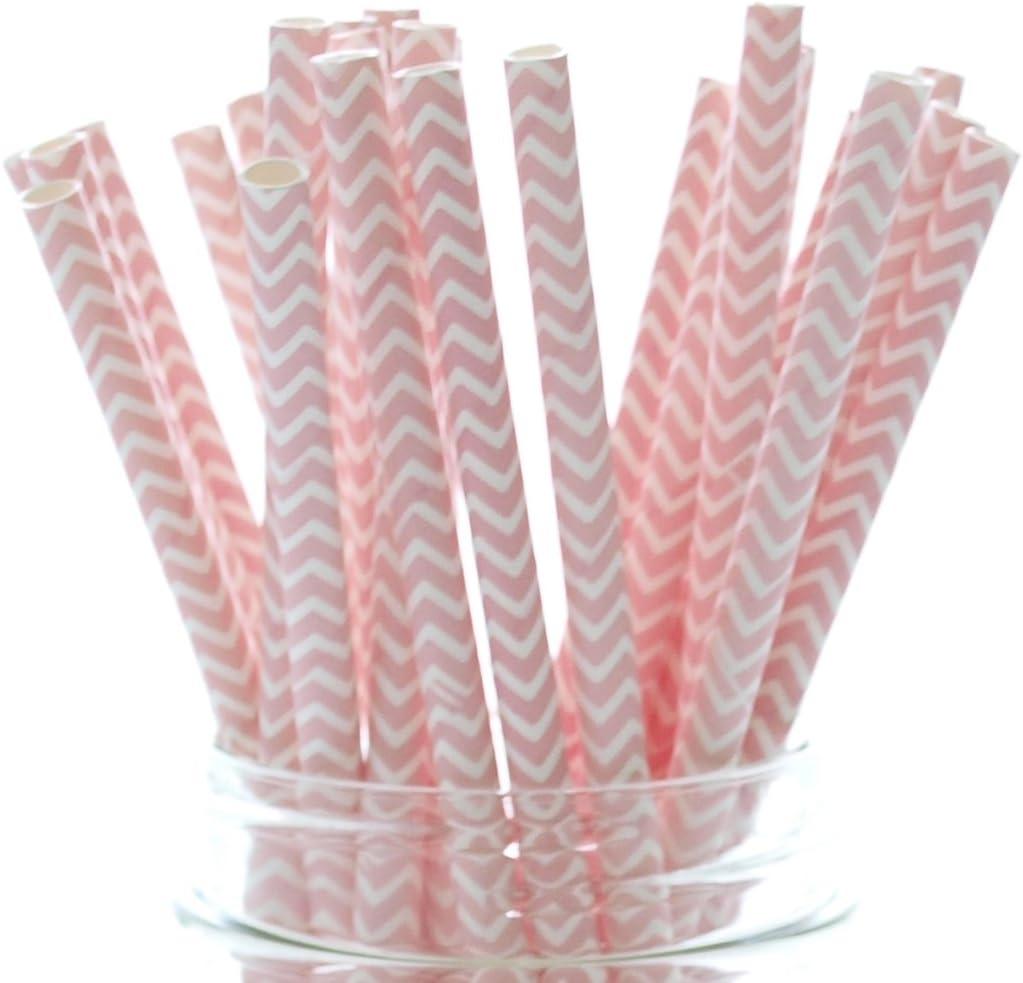 Pink Zig Zag Design Paper Straws - 25 Pack - Wedding Zig Zag Straws, Girl Baby Shower Straws, Pink Straws