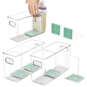 Breastmilk Storage Container with L Shaped Dividers to Flatten Standing Breast Milk Bags in Organizer Bins Save Refrigerator Space | 2 Containers with Removable Separator Boards - Green (3mm Thick)