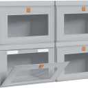 DIMJ Storage Bins with Lids - 4 Pack Large Fabric Closet Organizer with Window & Handles, Collapsible Decorative Storage Boxes for Shelves Under Bed, Books Clothes Blankets Sweaters Organization (Gray)