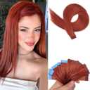 Mini Copper Red Tape in Hair Extensions Human Hair Invisible Seamless Remy Human Hair Extensions Tape Ins 12 Inch 10Pcs for Girls