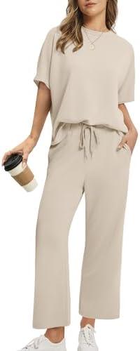 Sampeel Women Summer Outfits Oversized Wide Leg Crop Pants Lounge Sets Airport Beach Vacation Clothes Large