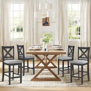 COLAMY Wooden Bar Stools Set of 4, Counter Height Bar Stools, Mid Century Modern Bar Stools with Backs, 25 Inch Upholstered Fabric Wooden Barstools for Kitchen Island Dining Room Bar, Dark Grey