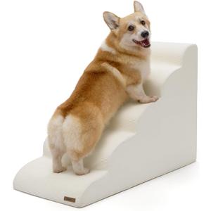 Lesure Dog Stairs for High Bed Pet Steps Ramp for Small Dogs with CertiPUR-US Certified Foam with Non-Slip Bottom, Beige, 5 Steps